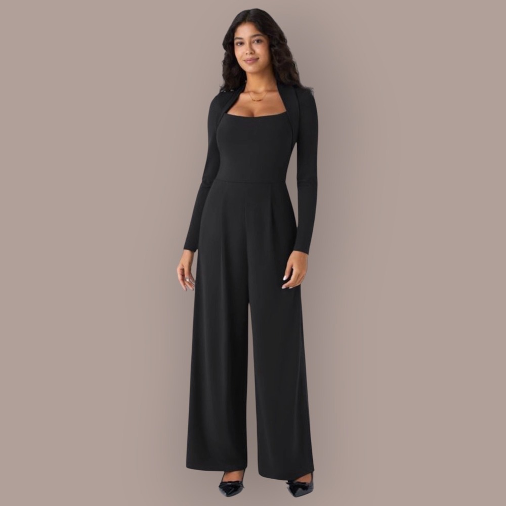 NWT Halara Black Wide Leg Jumpsuit Women's M Long Sleeve Palazzo Travel Workwear